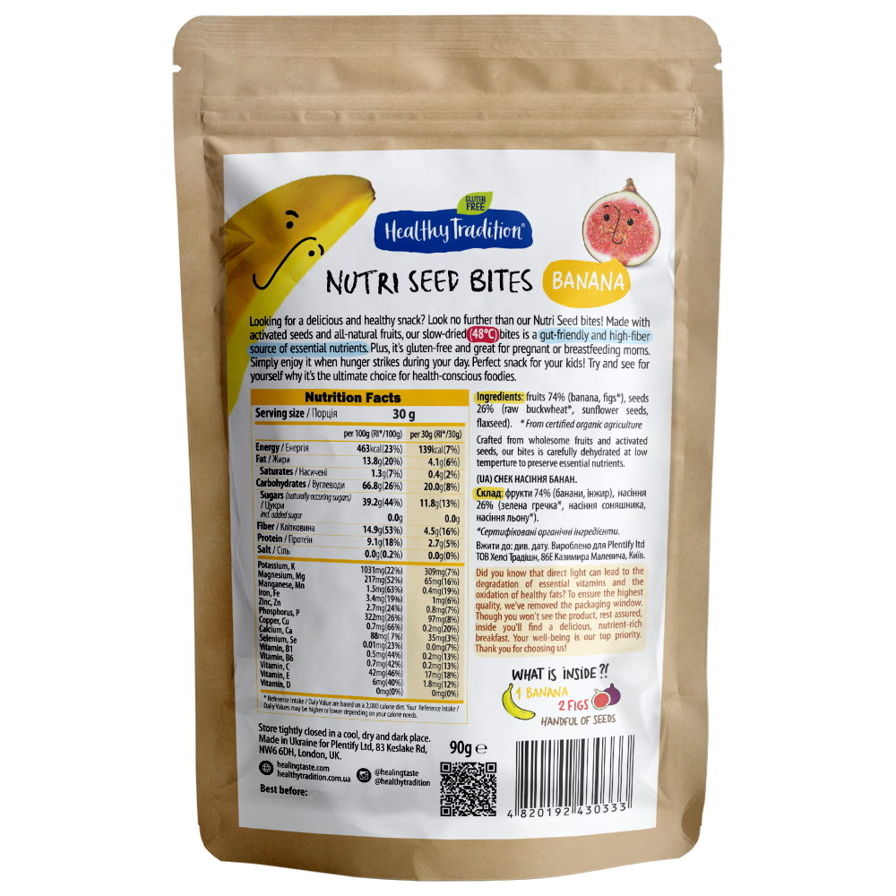 Nutri Seed Bites BANANA - Raw * Vegan * Gluten free * No added sugar